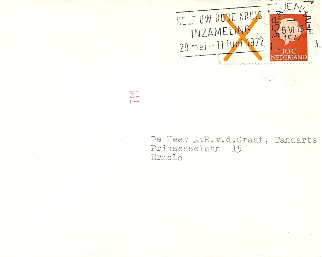 Brief verzonden van 's Gravenhage naar Ermelo op 5 juni 1972. Door de kleur van de zegels weten we dat deze combinatie uit Pb11b komt.